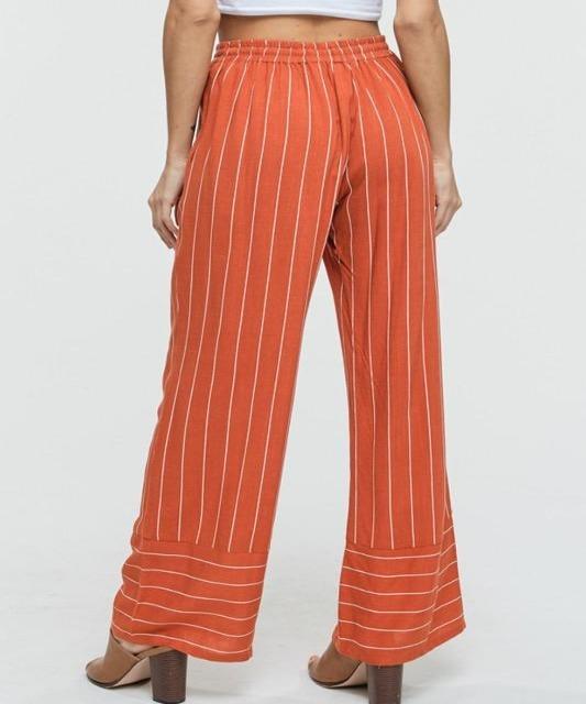 Julia Tassel Detail Stripe Pants - Rust
