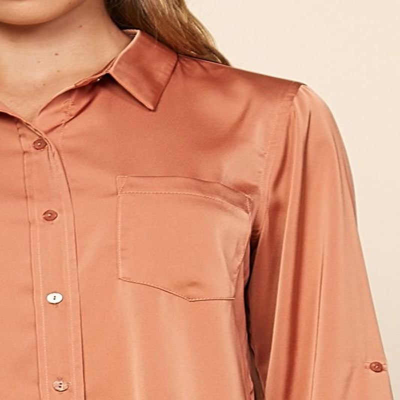 Like a Dream Sugar Maple Satin Button-Up - DeVanitè Boutique