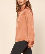 Like a Dream Sugar Maple Satin Button-Up - DeVanitè Boutique