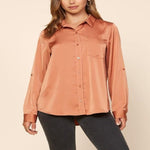 Like a Dream Sugar Maple Satin Button-Up - DeVanitè Boutique