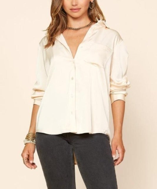 Like a Dream Latte Satin Button-Up - DeVanitè Boutique