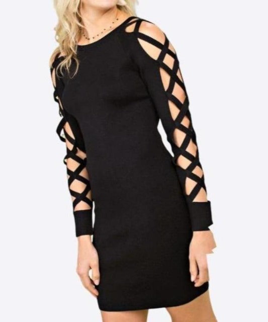 Caged Sleeve Bodycon Dress - DeVanitè Boutique