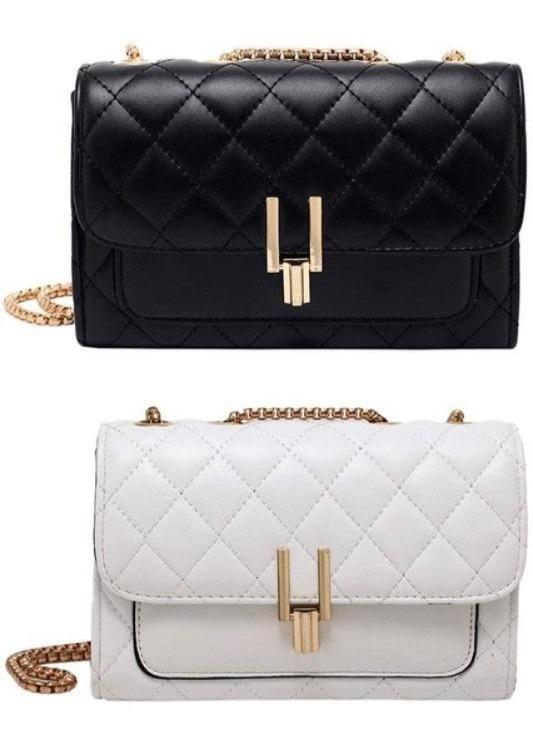 Camile Quilted Shoulder Bag- Black/Gold - DeVanitè Boutique