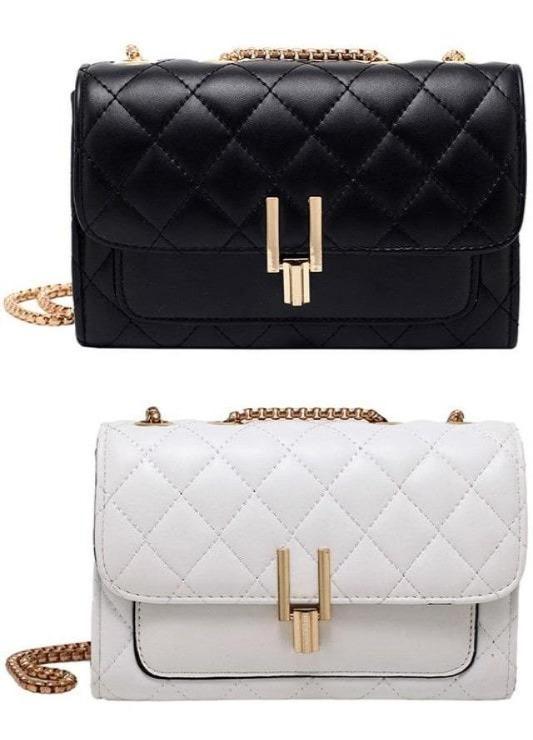 Camile Quilted Shoulder Bag- Black Leather Gold Hardware- White Leather Gold Harware - DeVanitè Boutique