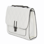 Camile Quilted Shoulder Bag- White Leather Steel Hardware - Side View - DeVanitè Boutique