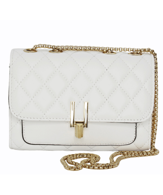 Camile Quilted Shoulder Bag- White/Gold - DeVanitè Boutique