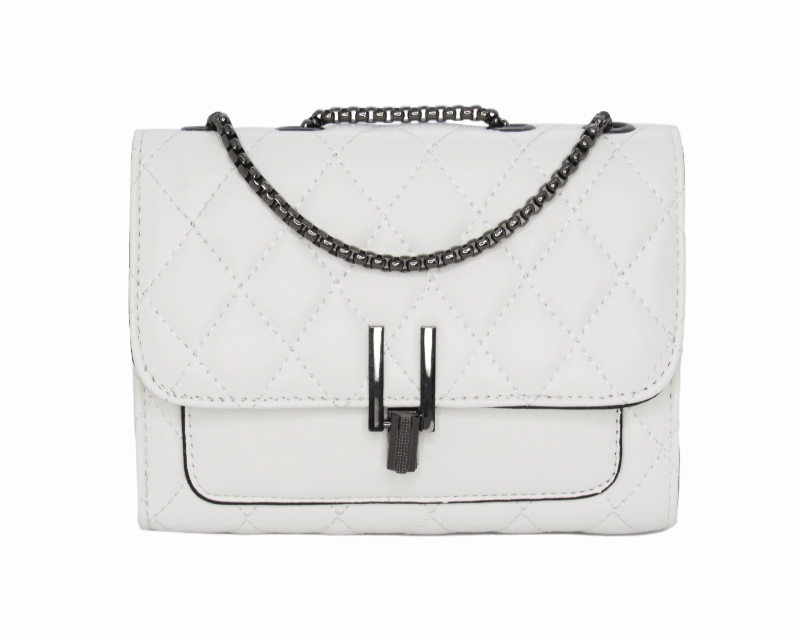 Camile Quilted Shoulder Bag- White/Steel - DeVanitè Boutique