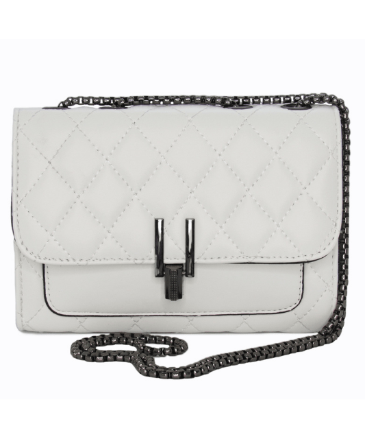 Camile Quilted Shoulder Bag- White/Steel - DeVanitè Boutique