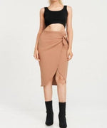 Candace Wrap Skirt Midi Tan - DeVanitè Boutique