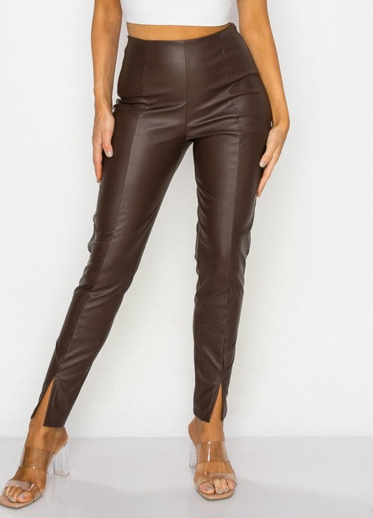 Chocolate Vegan Leather Split Leg Pants - DeVanitè Boutique