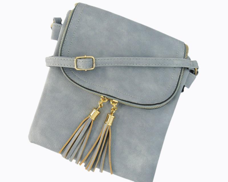 Desi Vegan Leather Dusty Blue Crossbody Handbag - DeVanitè Boutique