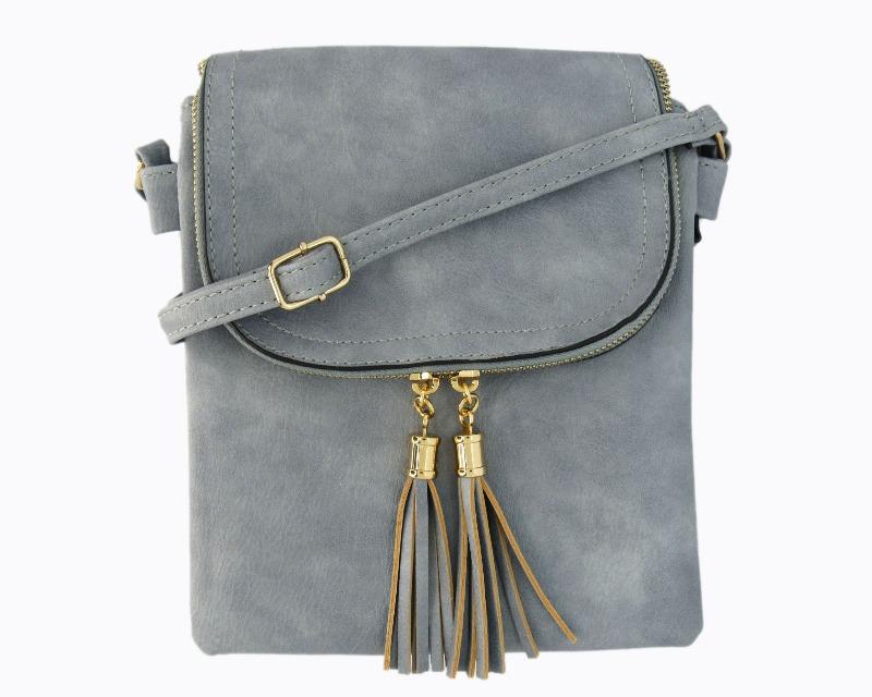 Desi Vegan Leather Dusty Blue Crossbody Handbag - DeVanitè Boutique