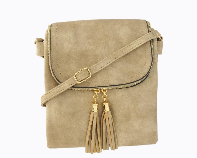 Desi Vegan Leather Sand Crossbody Handbag - DeVanitè Boutique