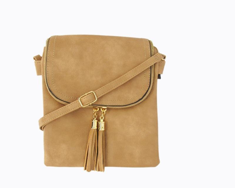 Desi Vegan Leather Taupe Crossbody Handbag - DeVanitè Boutique