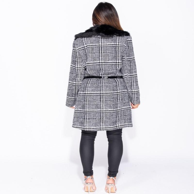 Faux Fur Collar Coat Back View- DeVanitè Boutique