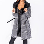 Faux Fur Collar Coat Open Front View- DeVanitè Boutique