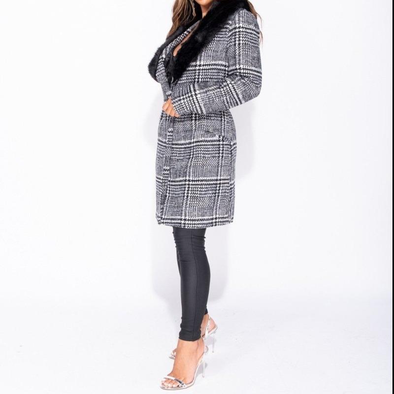 Faux Fur Collar Coat Side Closed Front View- DeVanitè Boutique