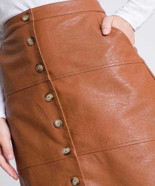 Faux Leather Button Front Midi Skirt - DeVanitè Boutique