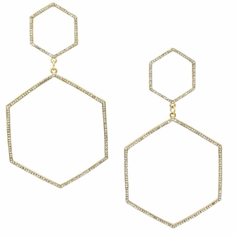 Geometric Gold Rhinestone Earrings - DeVanitè Boutique