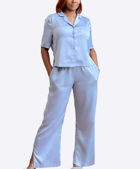 Heavenly Light Blue Lounge Pant Set - DeVanitè Boutique