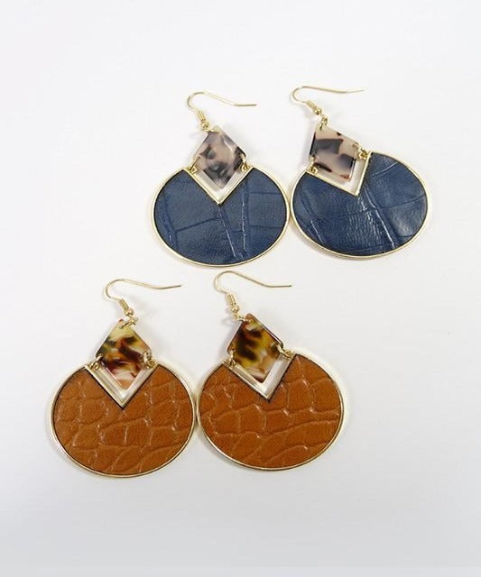 Jamila Leather Drop Earrings - Brown - DeVanitè Boutique