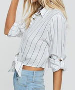 Jasmine Button-Up Tie-Front Crop Top- Off White - DeVanitè Boutique