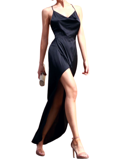 Jewels Black Satin Slip Dress - DeVanitè Boutique