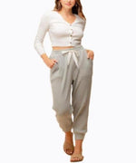 Just Vibing Waffle Lounge Jogger- Gray - DeVanitè Boutique