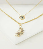 Layered Rhinestone Leaf Pendant Necklace - DeVanitè Boutique