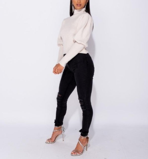 Leslie Mock Neck Sweater - DeVanitè Boutique