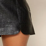 Black Faux Leather Skirt Zoomed In