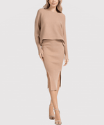 Minimalist Side Slit Midi Sweater Skirt - DeVanitè Boutique