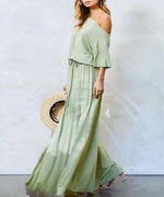 Sage Off The Shoulder Maxi Dress - DeVanitè Boutique