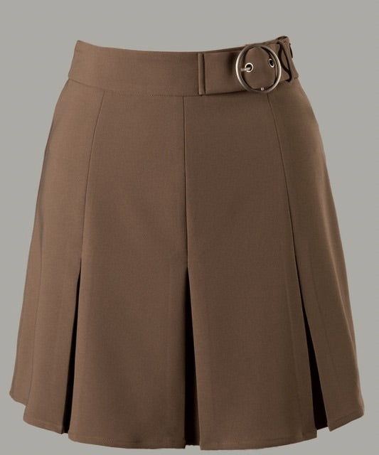 Side Buckle Pleated Skirt