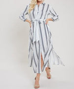 Stripe Maxi Shirt Dress - Navy - DeVanitè Boutique