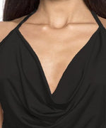 Swanky Draped Neck Bodysuit Black - DeVanitè Boutique