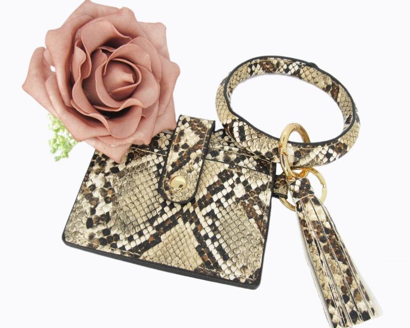 Wristlet Keychain & Wallet - Brown Snakeskin - DeVanitè Boutique