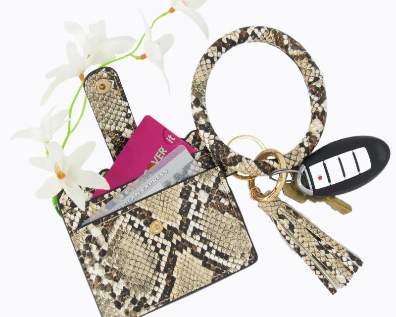 Wristlet Keychain & Wallet - Brown Snakeskin - DeVanitè Boutique