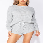 You Gots To Chill Waffle Knit Short Set in Grey - DeVanitè Boutique