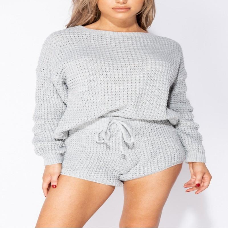 You Gots To Chill Waffle Knit Short Set in Grey - DeVanitè Boutique